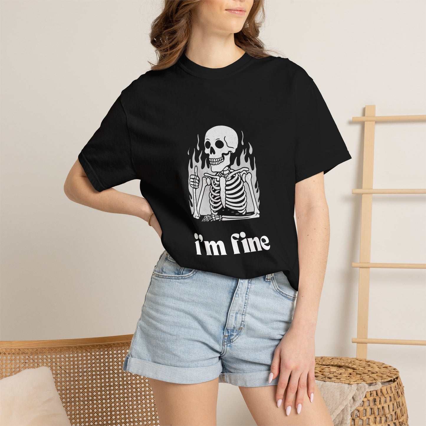 Flaming Skeleton I'm Fine T-shirt | Skull Graphic Tee, Dark Humor
