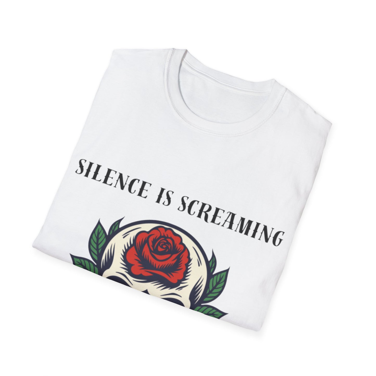 Silence Is Screaming Skull with Red Roses T-Shirt | Gothic Skull Tee