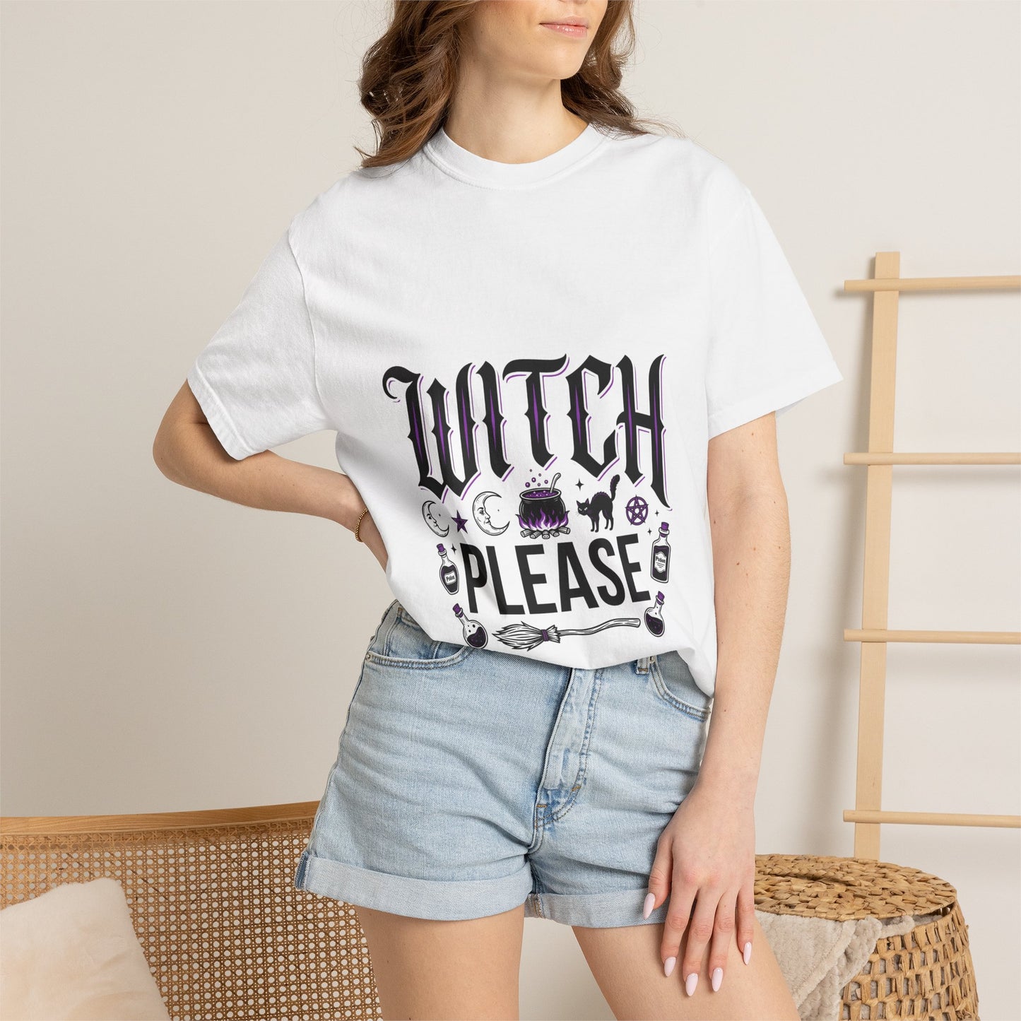 Witch Please T-shirt | Halloween witch hat broom cauldron design