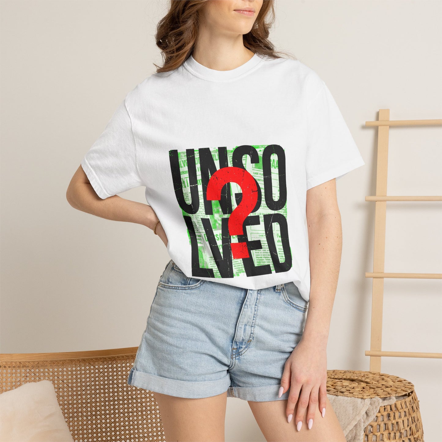 UNSOLVED? T-shirt | Bold Text Graphic Tee, Mystery Question Mark Design