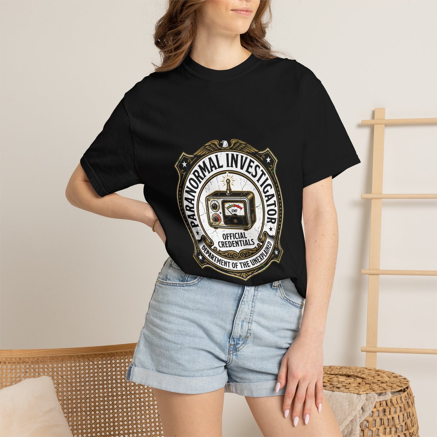 Paranormal Investigator Badge T-shirt | Ghost Hunting Equipment Graphic
