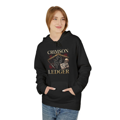 Crimson Ledger Hoodie | Crime Scene Chalk Outline, Skull, Vintage Badge