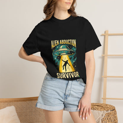 Alien Abduction Survivor T-shirt | UFO Beam Graphic, Retro Space Design