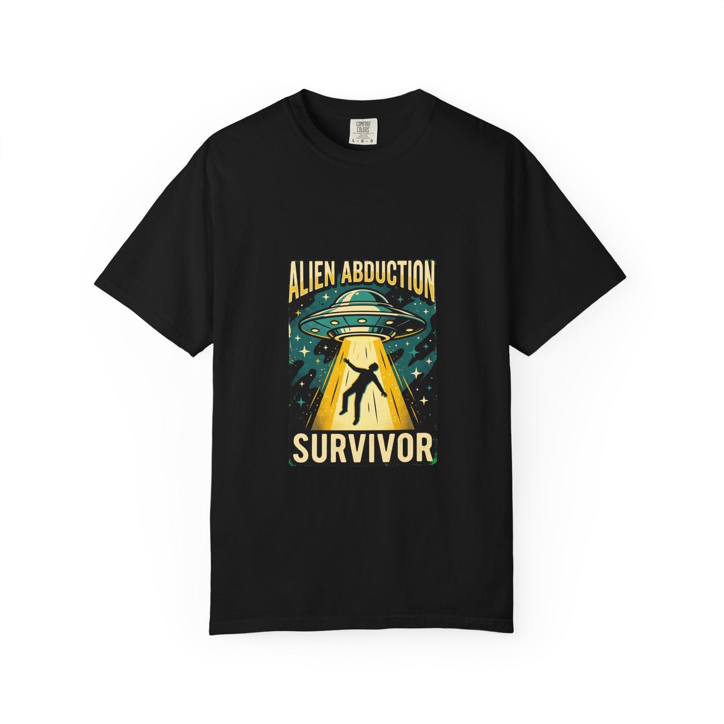 Alien Abduction Survivor T-shirt | UFO Beam Graphic, Retro Space Design