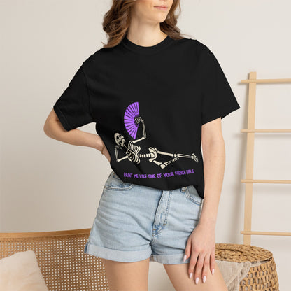 Reclining Skeleton with Fan T-Shirt | Paint Me Like One of Your French Girls