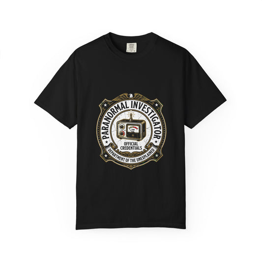 Paranormal Investigator Badge T-shirt | Ghost Hunting Equipment Graphic