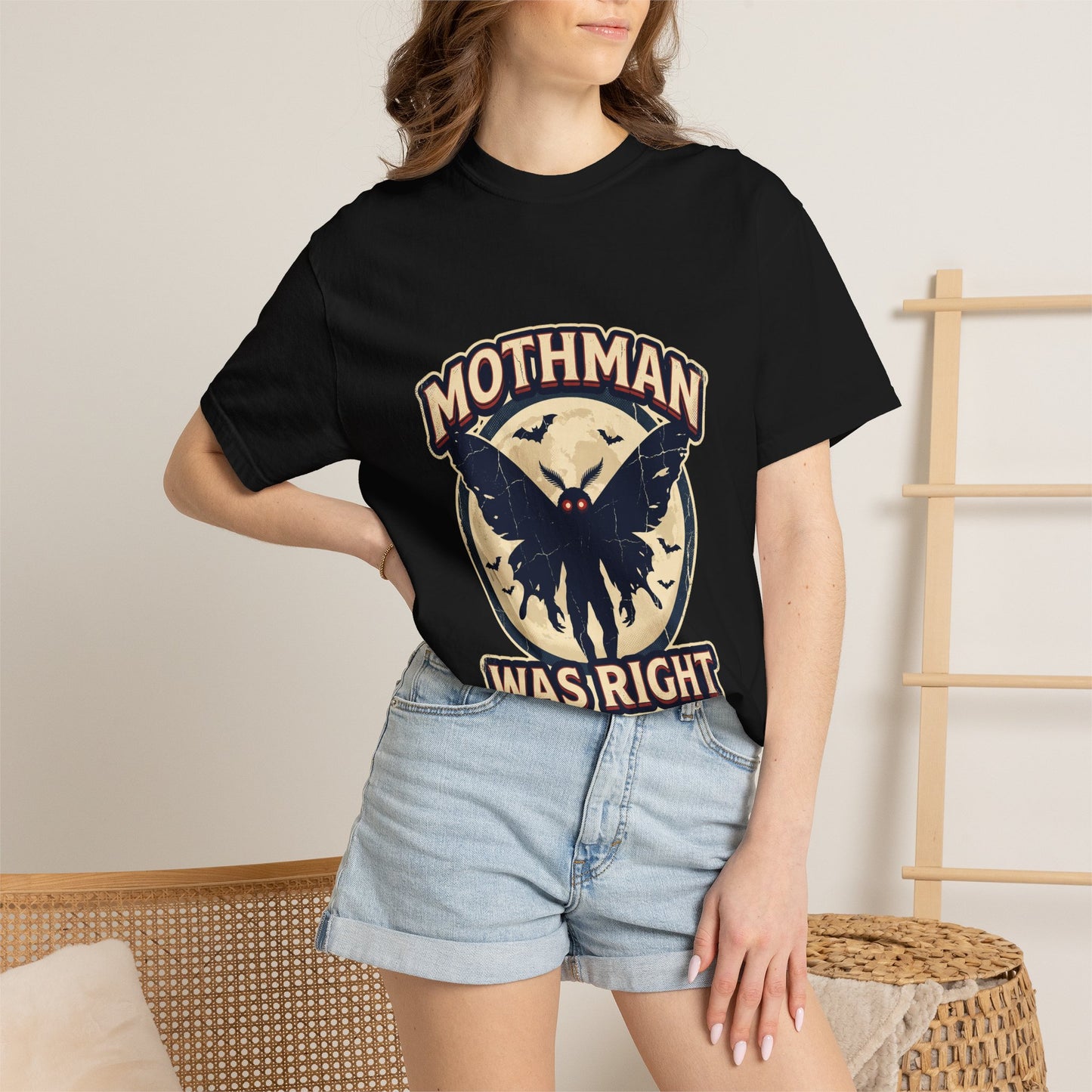 Mothman Was Right T-shirt | Cryptid Mothman Illustration, Retro Moon Design