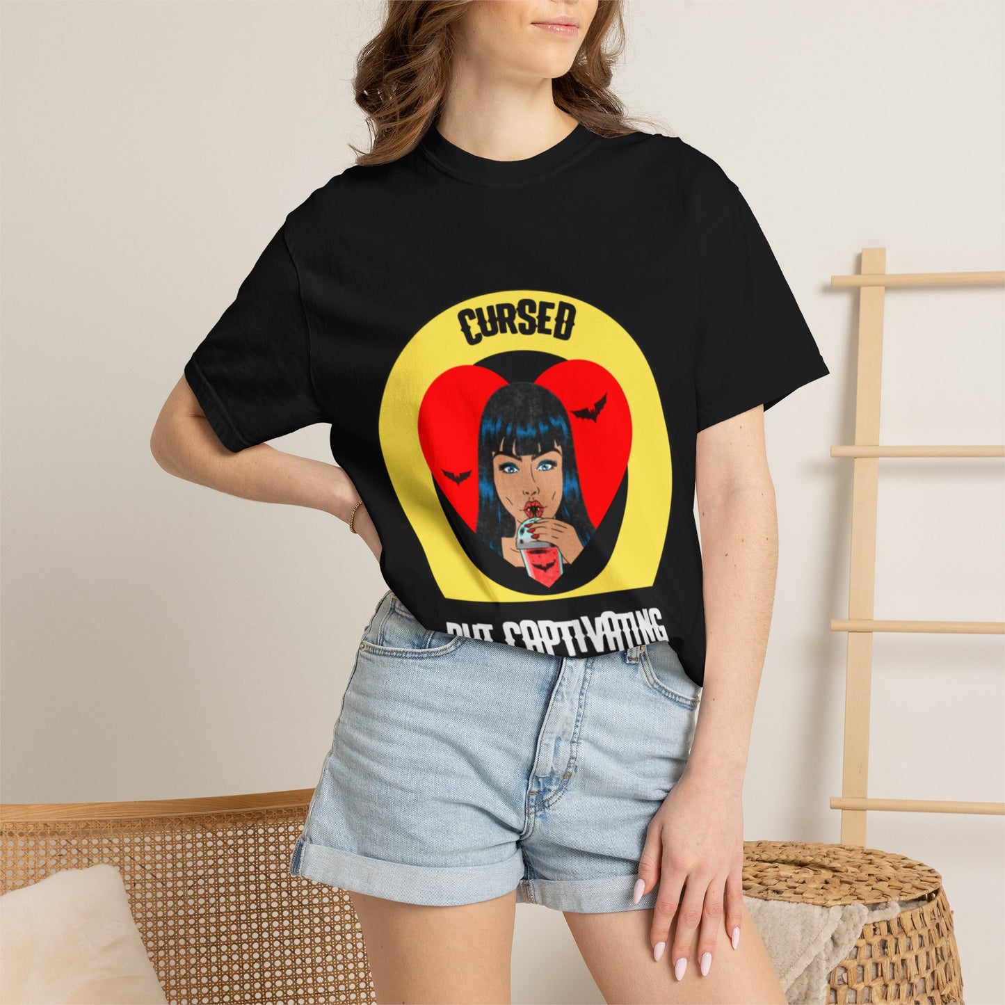 Cursed But Captivating graphic heart girl, T-shirt | Vampire goth retro