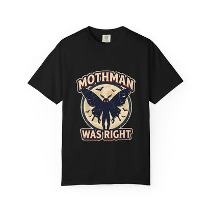 Mothman Was Right T-shirt | Cryptid Mothman Illustration, Retro Moon Design