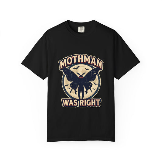 Mothman Was Right T-shirt | Cryptid Mothman Illustration, Retro Moon Design
