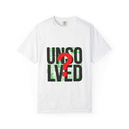 UNSOLVED? T-shirt | Bold Text Graphic Tee, Mystery Question Mark Design