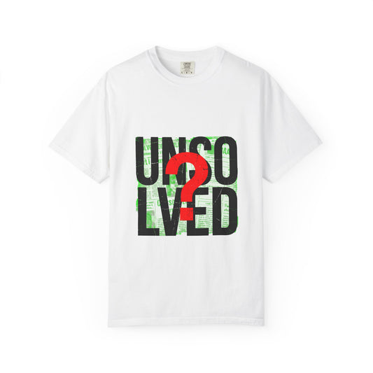 UNSOLVED? T-shirt | Bold Text Graphic Tee, Mystery Question Mark Design