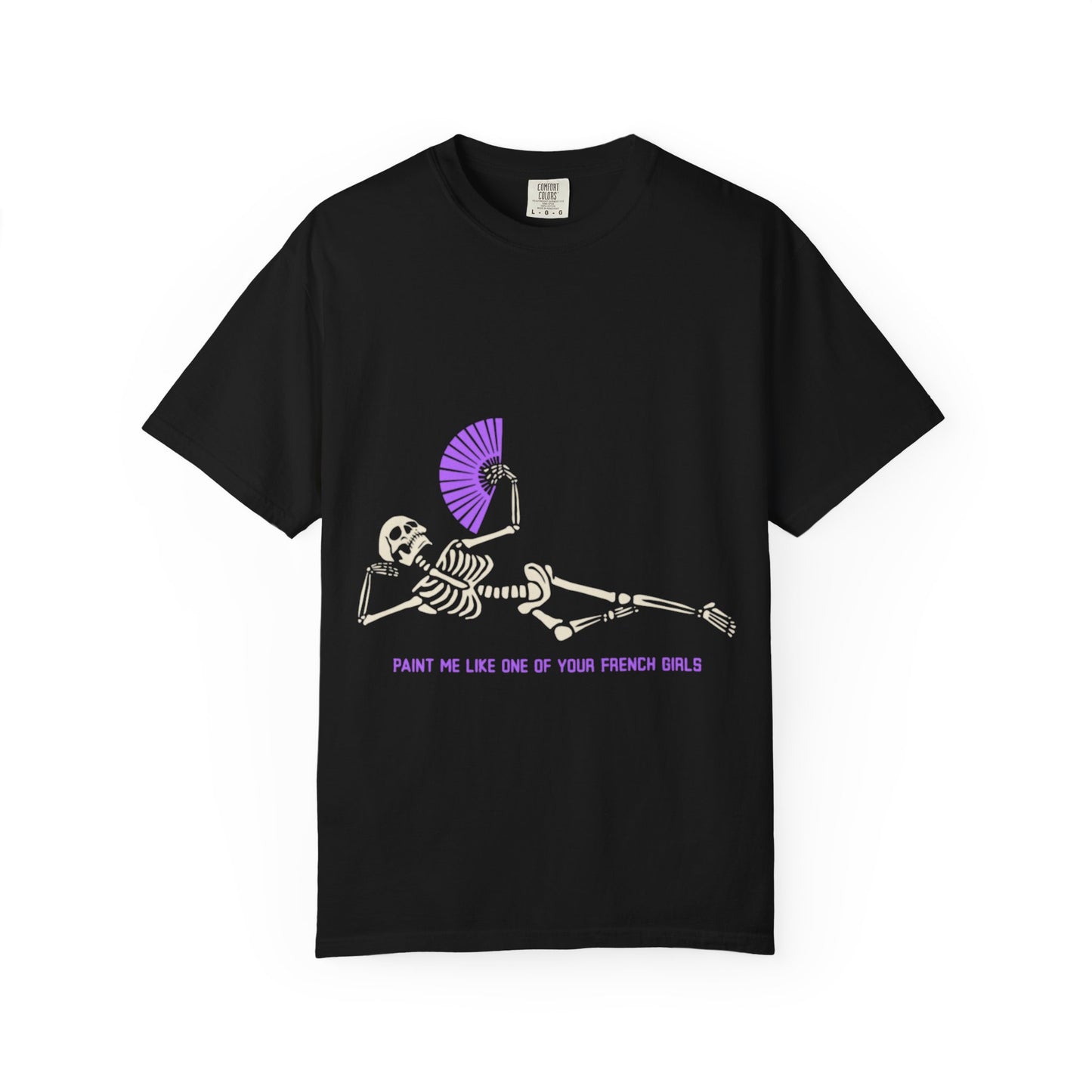 Reclining Skeleton with Fan T-Shirt | Paint Me Like One of Your French Girls