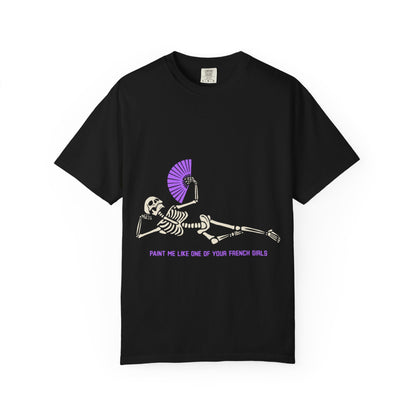 Reclining Skeleton with Fan T-Shirt | Paint Me Like One of Your French Girls