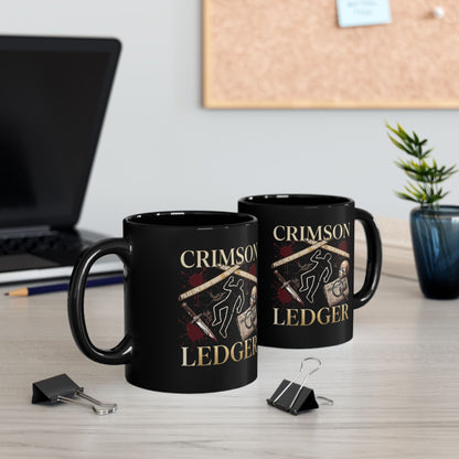 Crimson Ledger crime scene skull newspaper mug