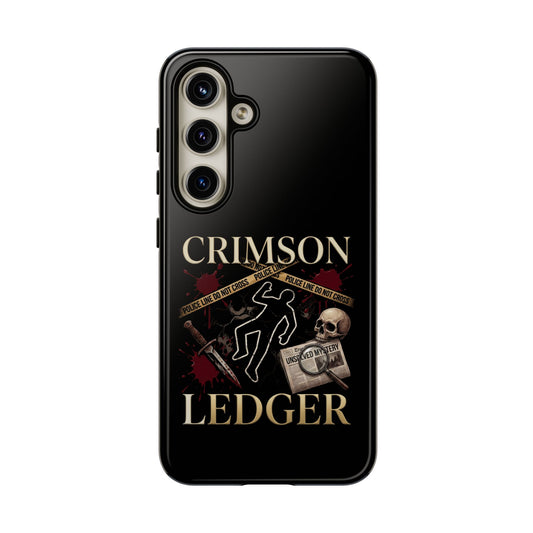 Crimson Ledger phone case | true crime chalk outline skull design