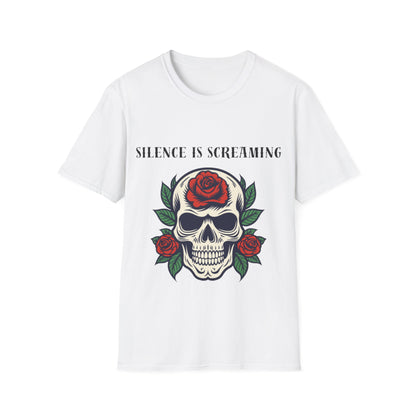 Silence Is Screaming Skull with Red Roses T-Shirt | Gothic Skull Tee