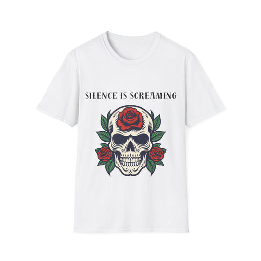 Silence Is Screaming Skull with Red Roses T-Shirt | Gothic Skull Tee