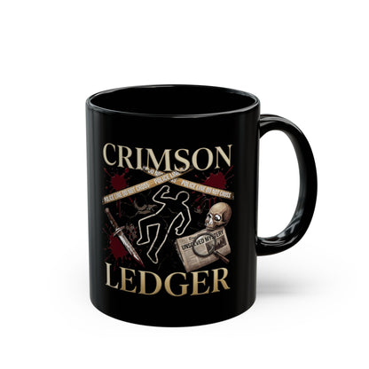 Crimson Ledger crime scene skull newspaper mug
