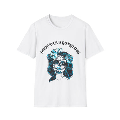 Sugar Skull Woman Drop Dead Gorgeous T-Shirt | Day of the Dead Floral Portrait