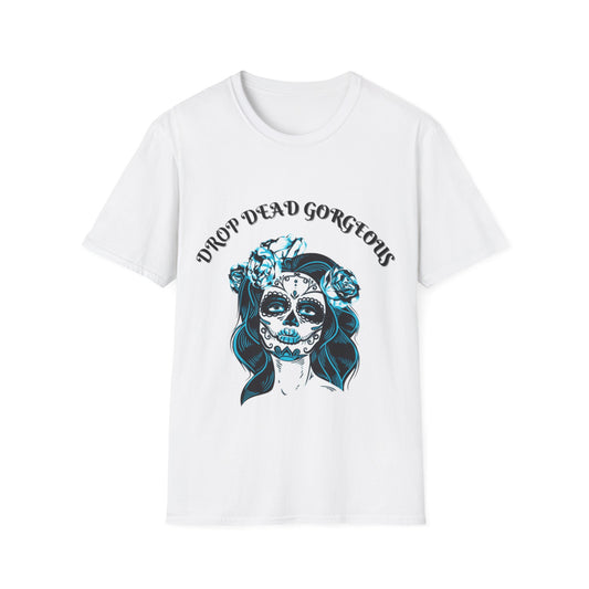 Sugar Skull Woman Drop Dead Gorgeous T-Shirt | Day of the Dead Floral Portrait